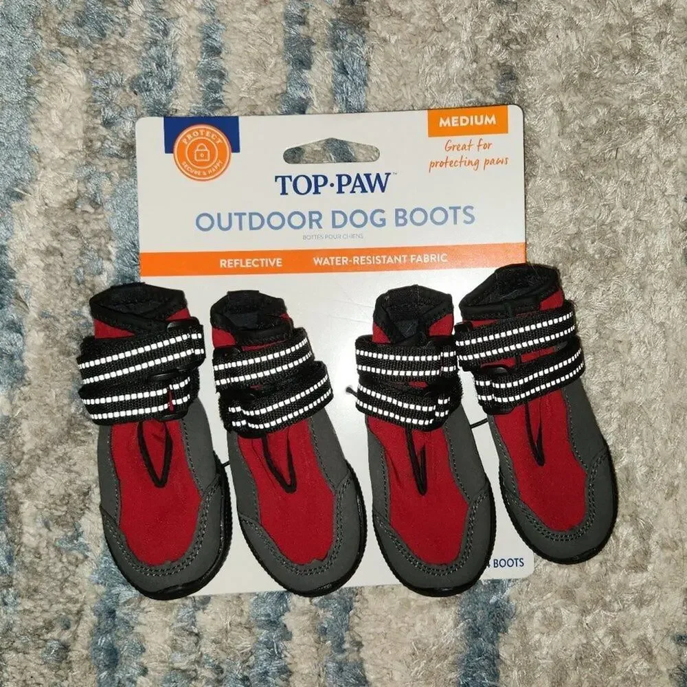 Top Paw Outdoor Red Reflective Protective  Water Resistant Dog Boots Medium